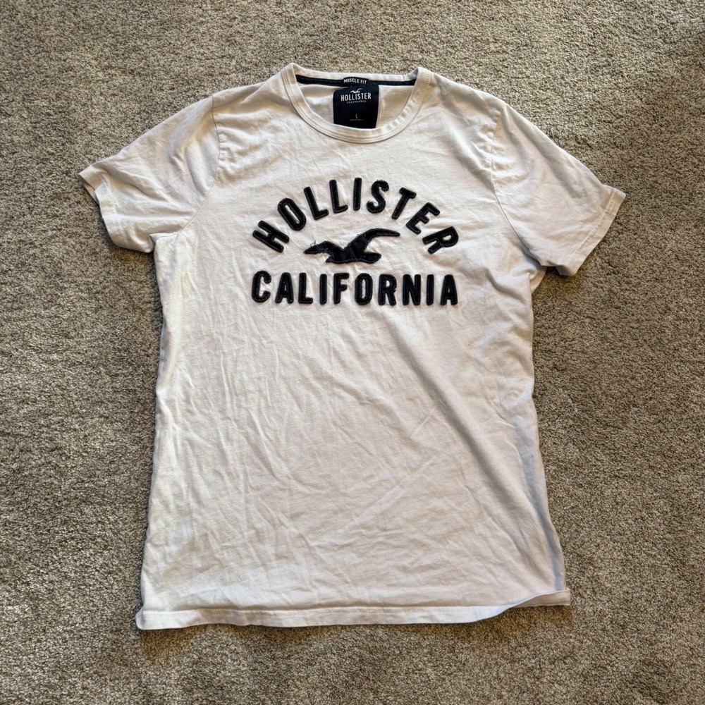 Y2K Hollister California Muscle Fit T-Shirt Mens Large White Navy Logo Tee